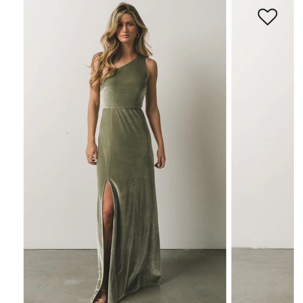 Baltic Born Tatiana Velvet One Shoulder Maxi Dress in Sage Size Medium